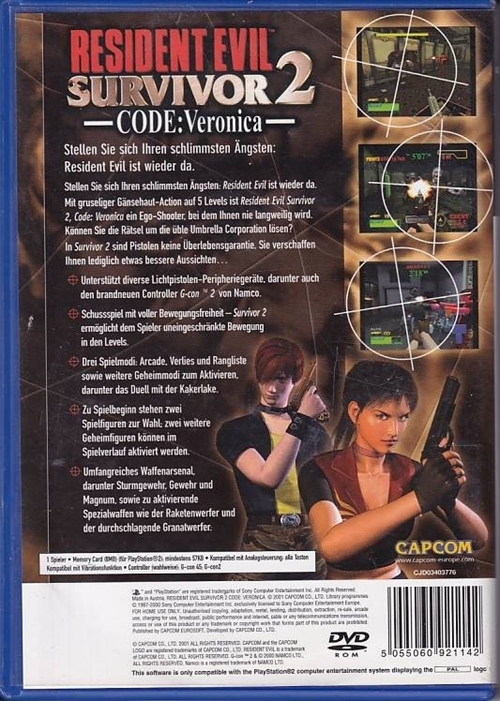 Resident Evil Survivor 2 Code Veronica - Tysk cover - PS2 (A Grade) (Genbrug)